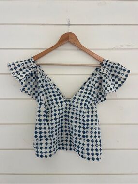Madewell Batik Print Flutter Sleeve Top size 10
